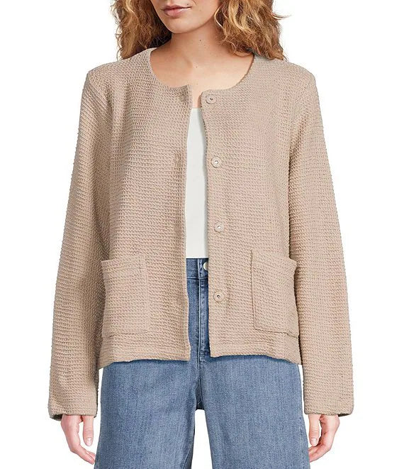 Eileen Fisher Organic Cotton Boucle Round Neck Long Sleeve Jacket