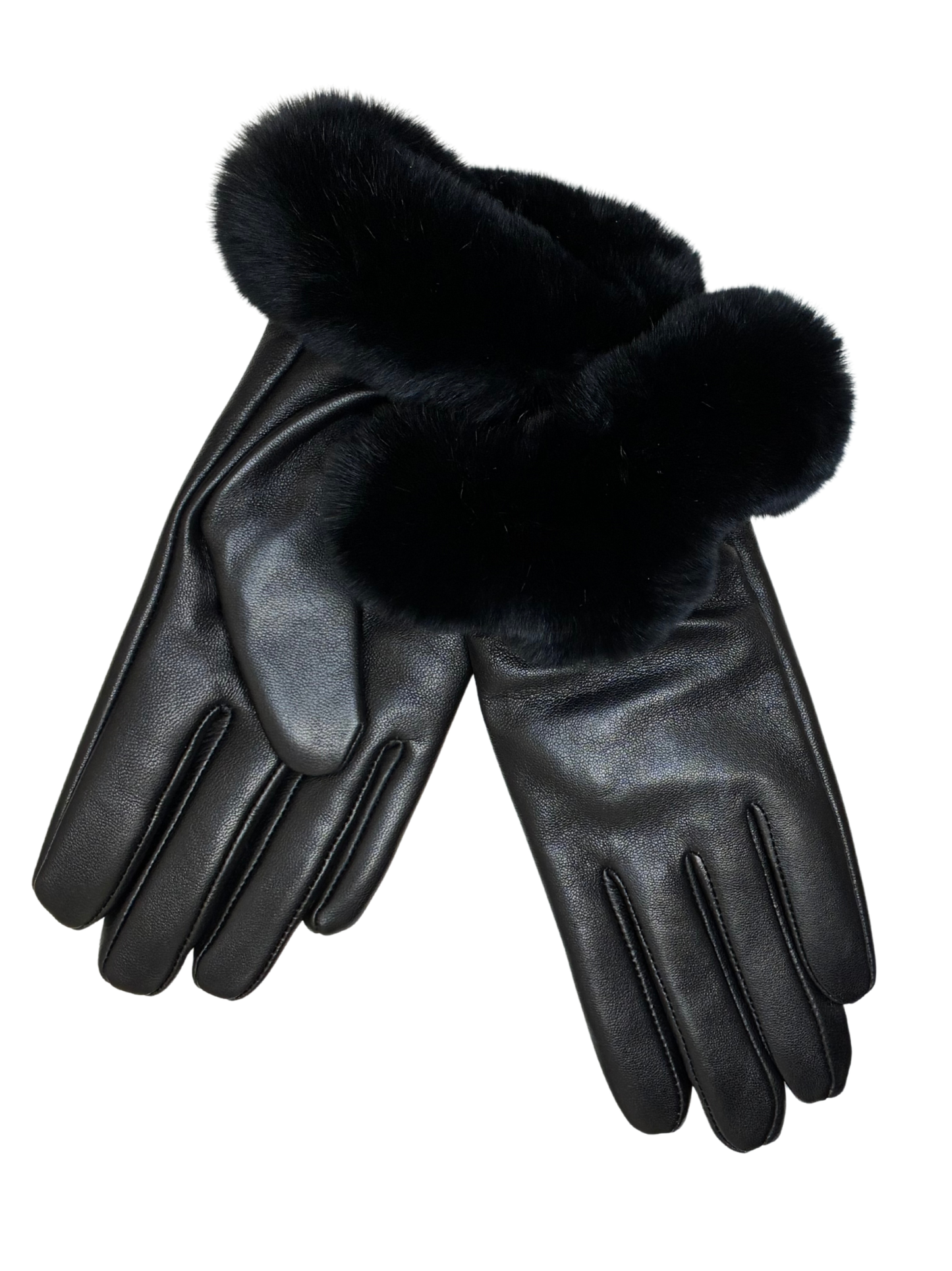 Black Leather Gloves Fur Trim