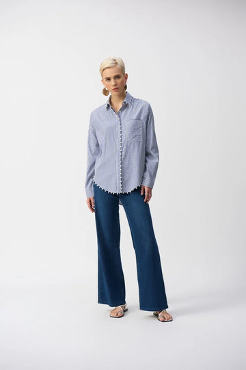 JOSEPH RIBKOFF Stripped button down w/ pearls