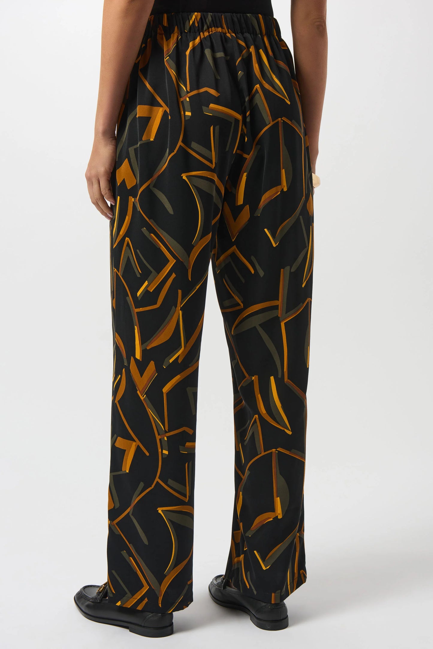 JOSEPH RIBKOFF Black/Multi Woven Geometric Print Wide-Leg Pants