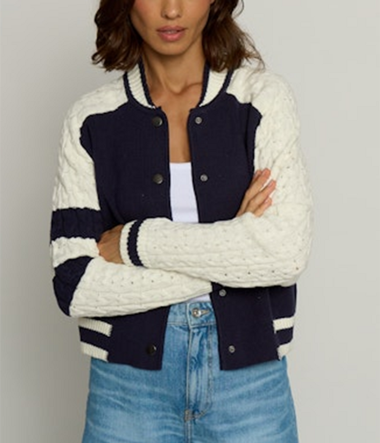 CENTRAL PARK WEST Cable Sleeve Knit Bomber