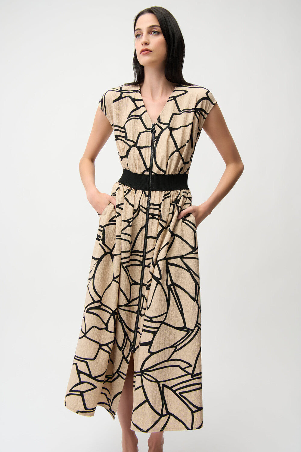 JOSEPH RIBKOFF SEERSUCKER ABSTRACT PRINT FIT AND FLARE DRESS