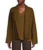 Eileen Fisher Lightweight Boiled Wool Notch Collar Long Sleeve Short Motorcycle Jacket