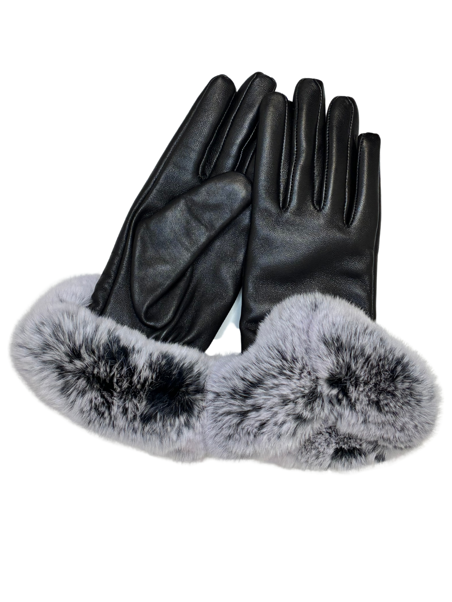 Black Leather Gloves Fur Trim