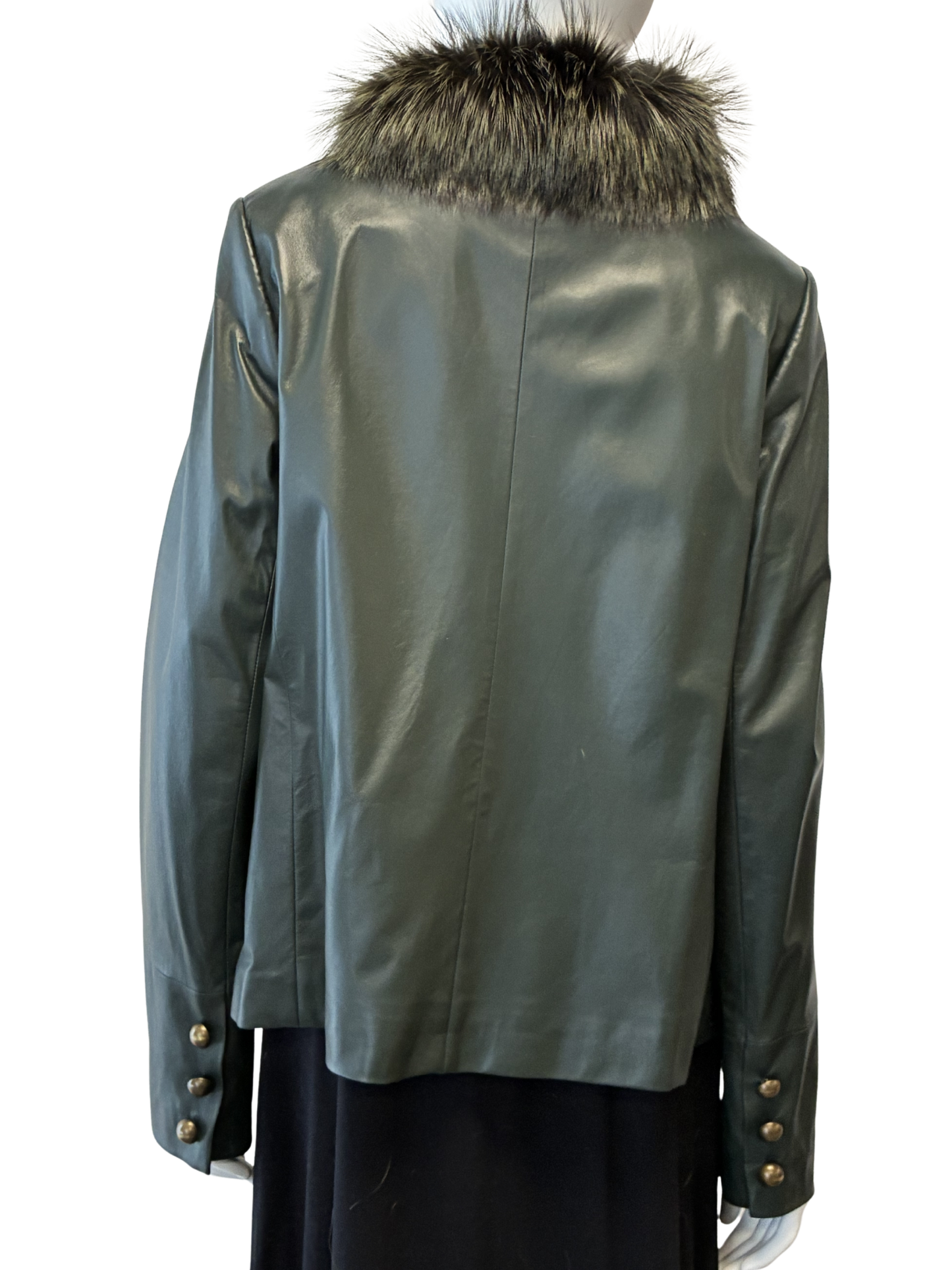 Green Leather Jacket Fox Collar