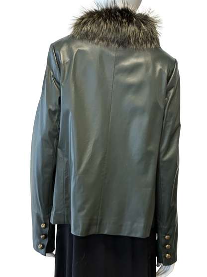 Green Leather Jacket Fox Collar
