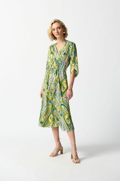 JOSEPH RIBKOFF Satin Paisley Print Shirt Dress