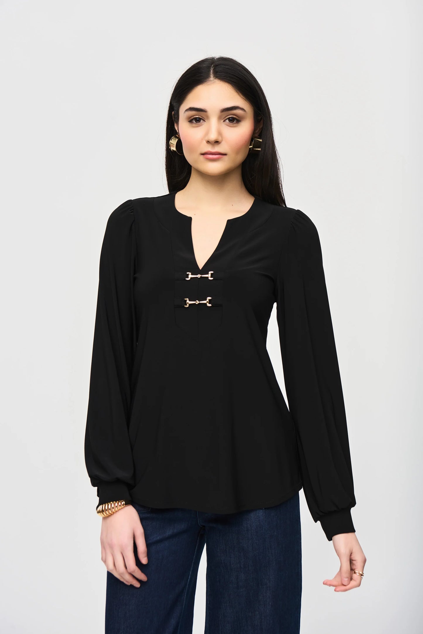 Joseph Ribkoff Metallic Puff Sleeve Blouse