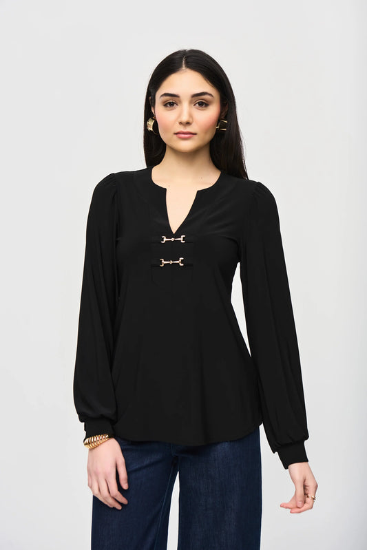 Joseph Ribkoff Metallic Puff Sleeve Blouse