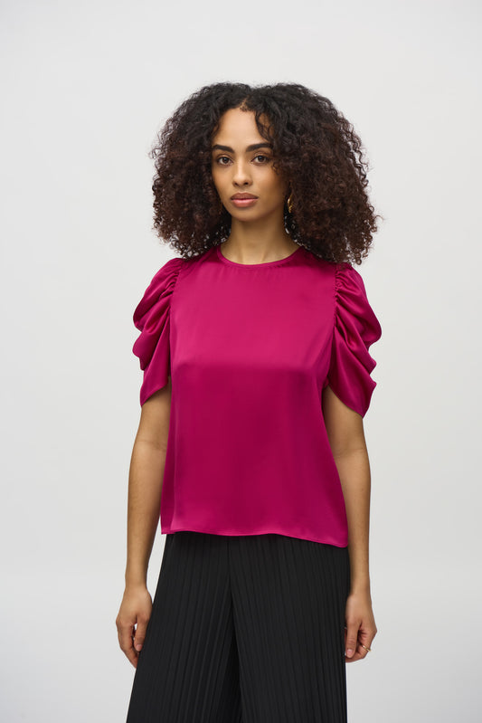 JOSEPH RIBKOFF Chic Ruched Puff Sleeve Pullover