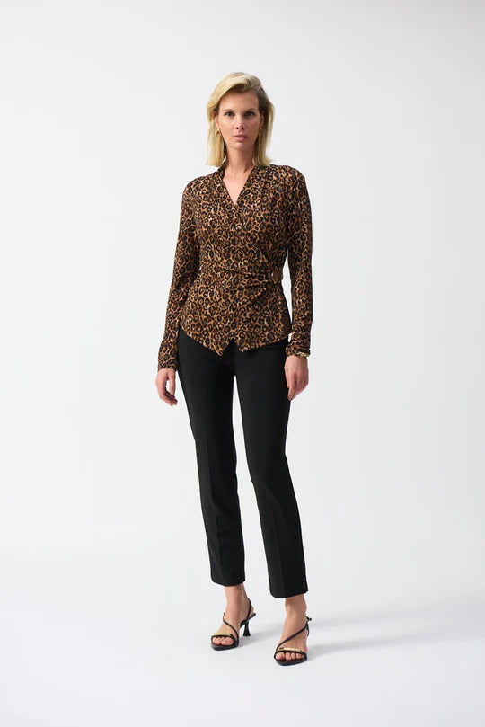 JOSEPH RIBKOFF Beige/Black Animal Print Fitted Top