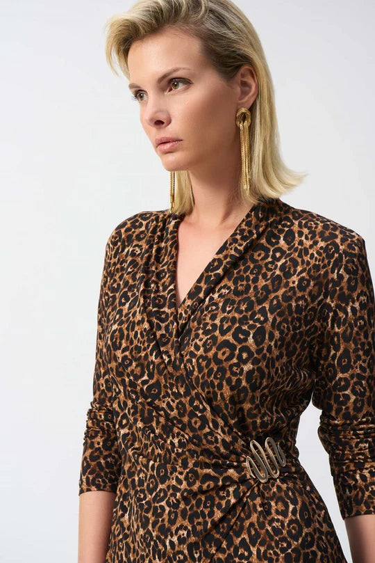 JOSEPH RIBKOFF Beige/Black Animal Print Fitted Top