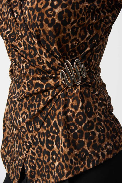 JOSEPH RIBKOFF Beige/Black Animal Print Fitted Top