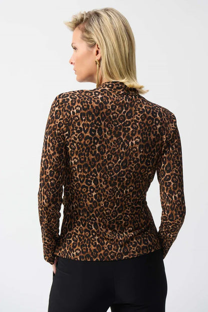 JOSEPH RIBKOFF Beige/Black Animal Print Fitted Top