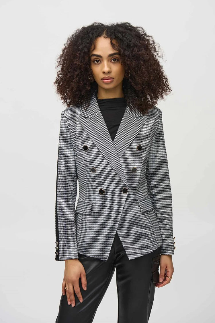 JOSEPH RIBKOFF Houndstooth Jacquard Knit Fitted Blazer