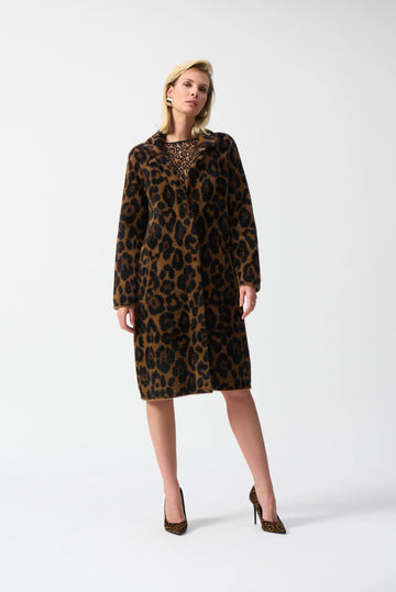 JOSEPH RIBKOFF Beige/Black Animal Print Coat