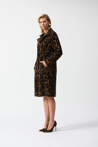 JOSEPH RIBKOFF Beige/Black Animal Print Coat