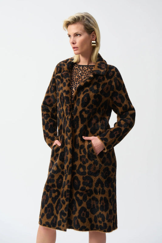 JOSEPH RIBKOFF Beige/Black Animal Print Coat