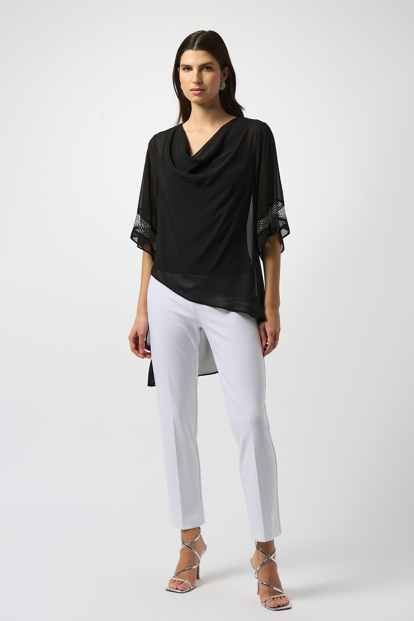 JOSEPH RIBKOFF Black Chiffon Asymmetrical Layered Top Style