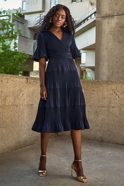 Joseph Ribkoff Pleated Woven Fit and Flare Dress