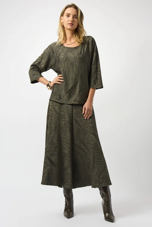 JOSEPH RIBKOFF Avocado Pleated Satin Boxy Top