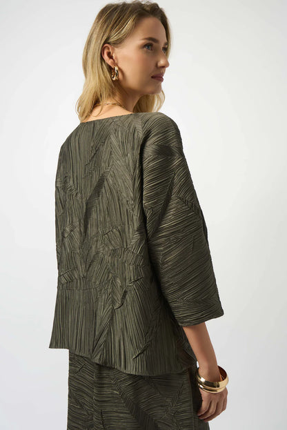 JOSEPH RIBKOFF Avocado Pleated Satin Boxy Top