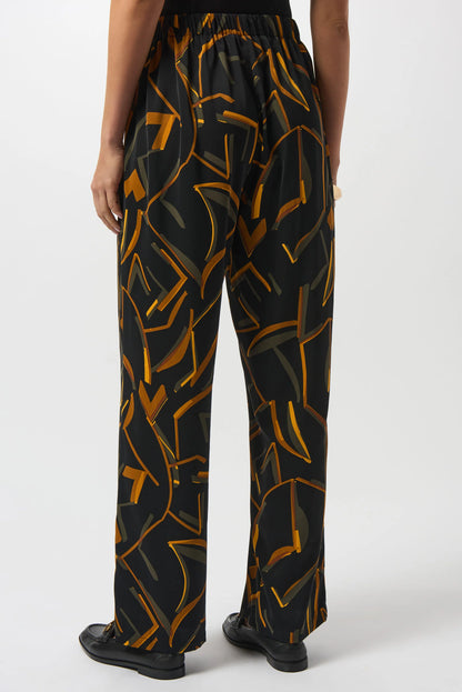 JOSEPH RIBKOFF Black/Multi Woven Geometric Print Wide-Leg Pants