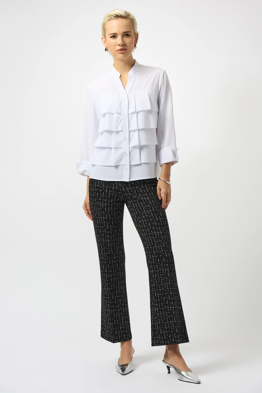 JOSEPH RIBKOFF Optic White Ruffled Blouse