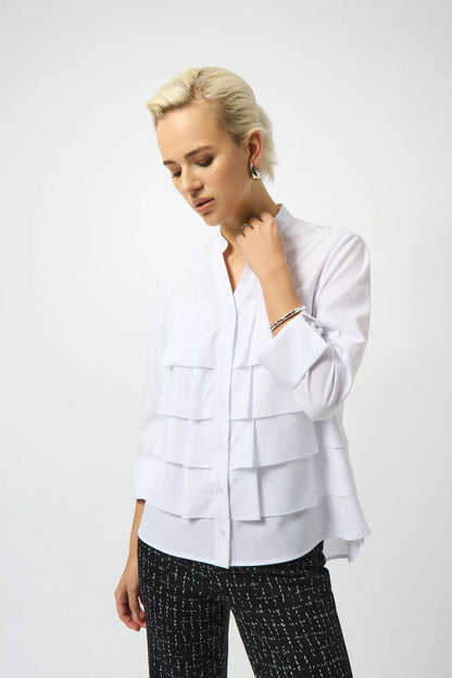 JOSEPH RIBKOFF Optic White Ruffled Blouse