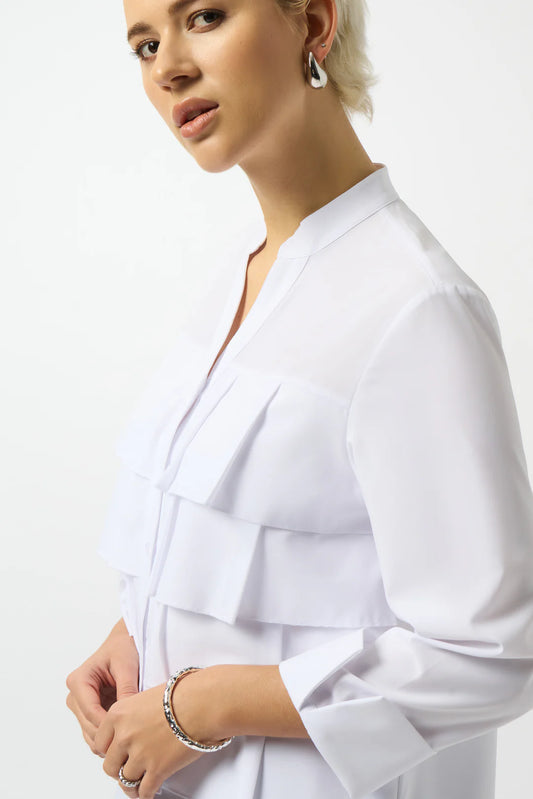 JOSEPH RIBKOFF Optic White Ruffled Blouse