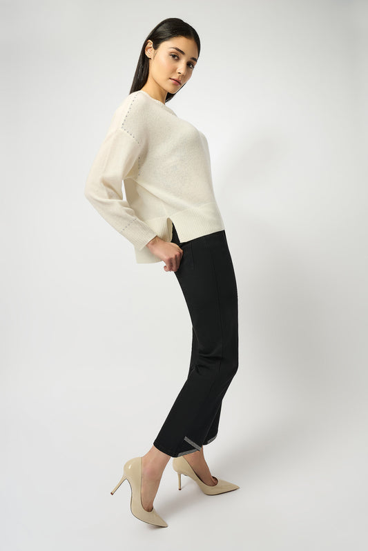 JOSEPH RIBKOFF Black pant crystal embellishment