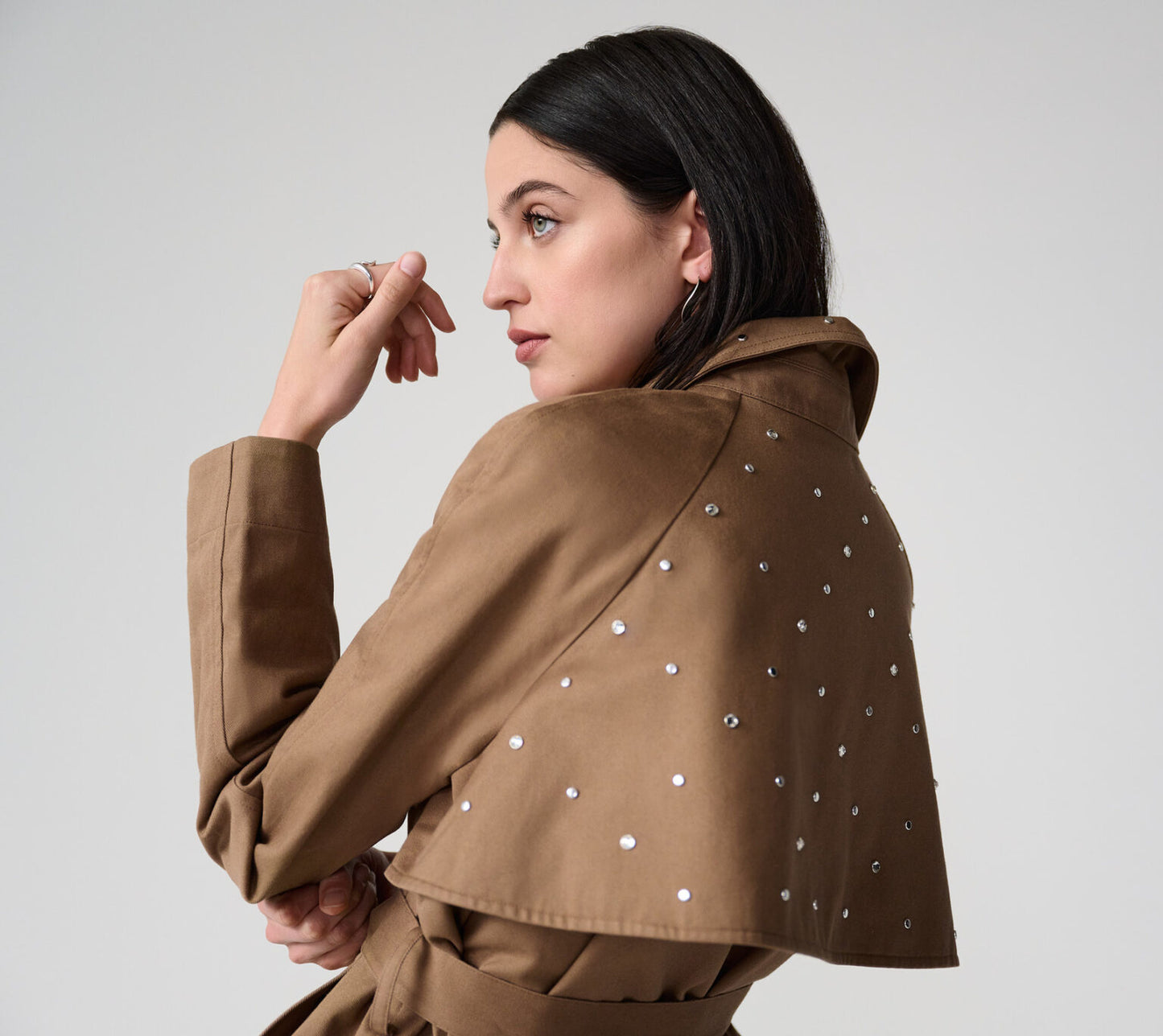 JOSEPH RIBKOFF Short Trench Jacket With Rhinestones