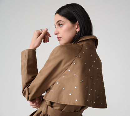 JOSEPH RIBKOFF Short Trench Jacket With Rhinestones