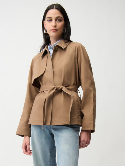 JOSEPH RIBKOFF Short Trench Jacket With Rhinestones