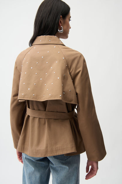 JOSEPH RIBKOFF Short Trench Jacket With Rhinestones