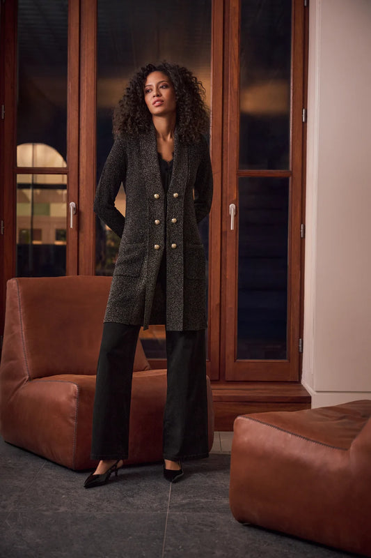 JOSEPH RIBKOFF LUREX KNIT MILITARY-STYLE COVER UP