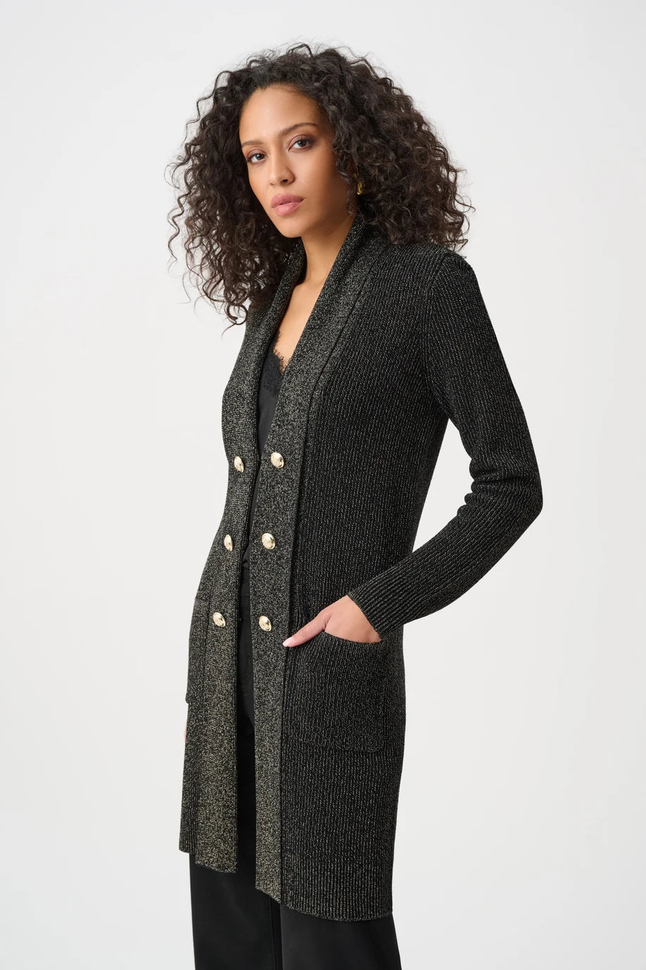 JOSEPH RIBKOFF LUREX KNIT MILITARY-STYLE COVER UP