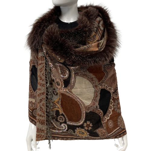 Embroidered Wrap Fur Trim (Brown)