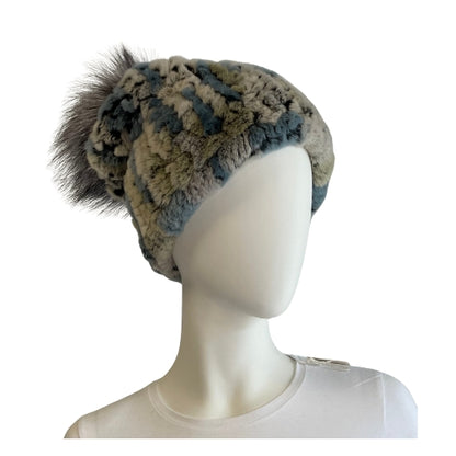 Shades of Blue Knitted Hat with PomPom