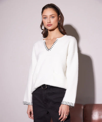 FIFTEEN TWENTY Mel edge stitch sweater cream