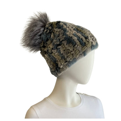 Shades of Blue Knitted Hat with PomPom