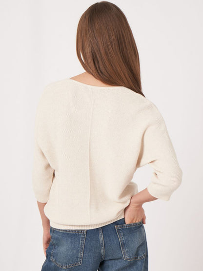 REPEAT CASHMERE Textured Cotton Knit V-Neck Sweater