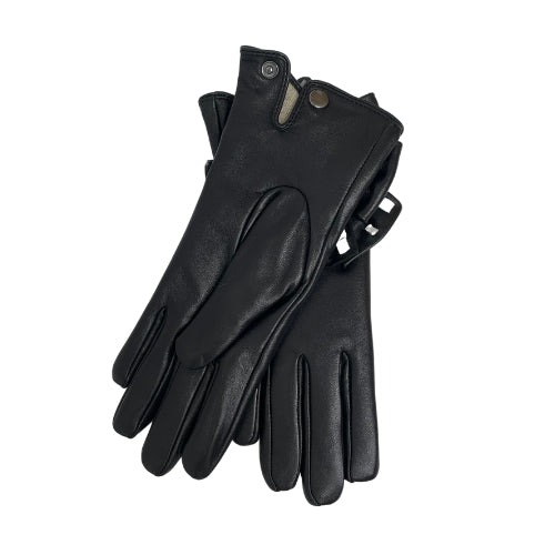 VICTORIA X. WANG Black Leather Gloves w/Bow Accent