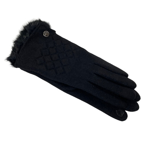 VICTORIA X. WANG Fabric Gloves Fur Trim