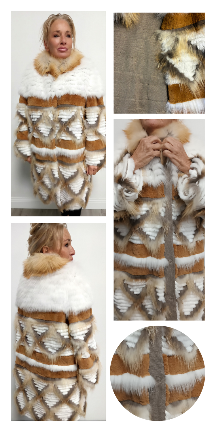 Camel & White Rex Rabbit with Red Fox Stroller Coat