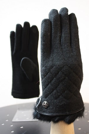 VICTORIA X. WANG Fabric Gloves Fur Trim