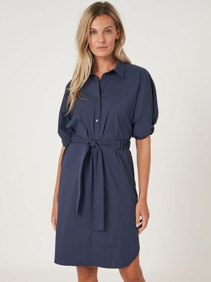 REPEAT CASHMERE Shirt Dress With Short Batwing Sleeves And Belt