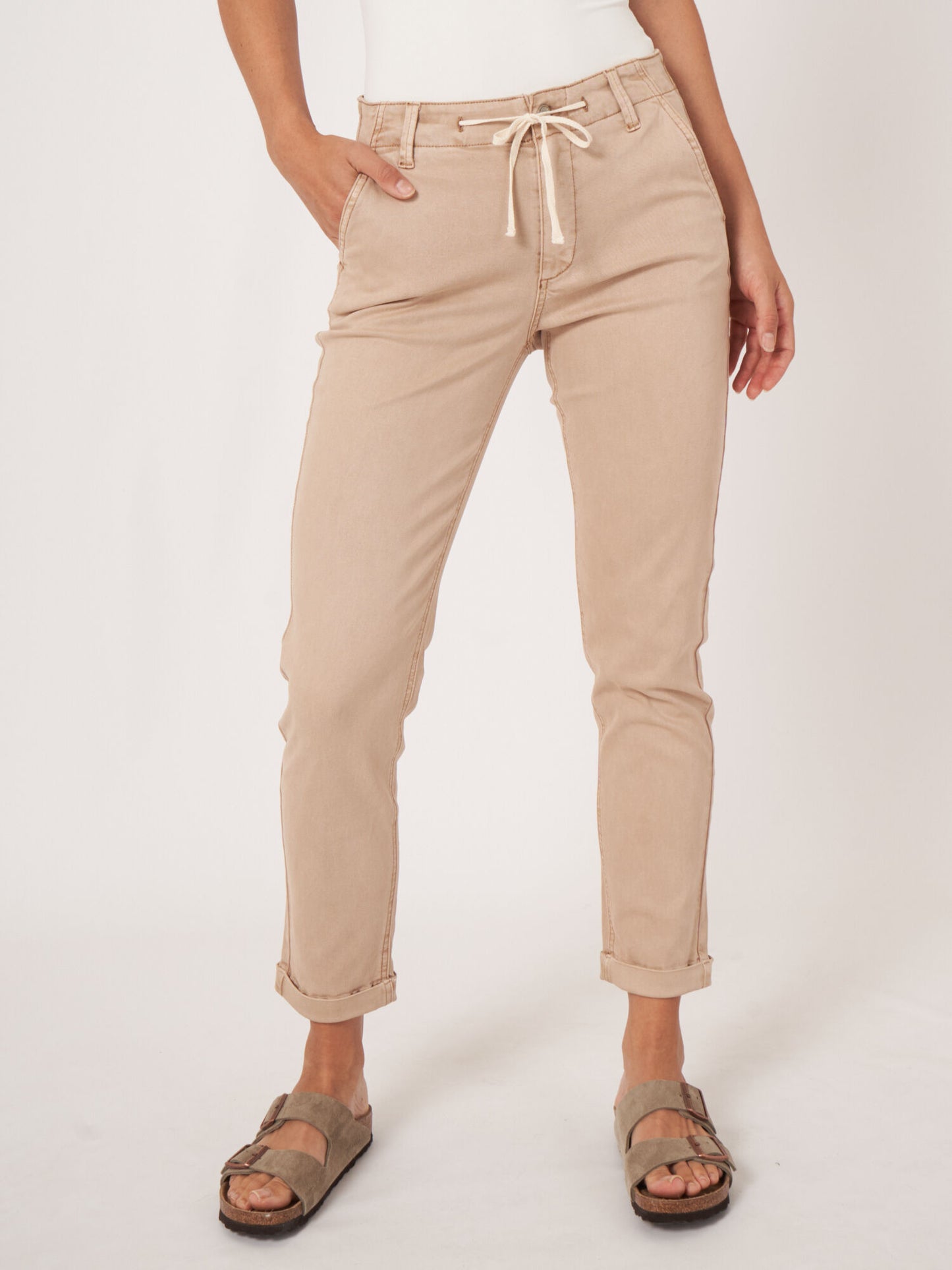 REPEAT CASHMERE Cotton Blend Pants With Drawstring And Rolled-Up Hem