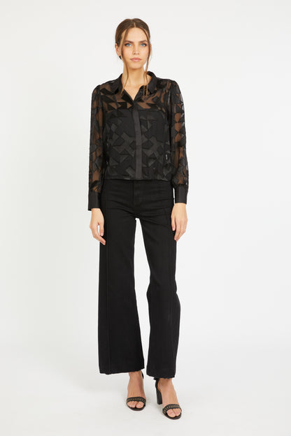 CABALLERO EMMIE TOP IN BLACK SILK GEO BURNOUT