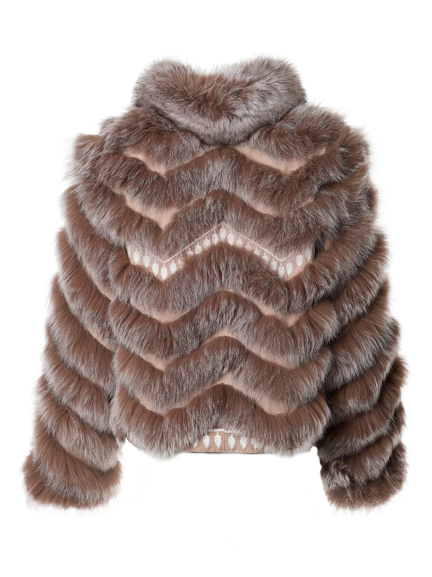 DIOMI Embroidered Reversible Silk to Fox Jacket in Caffe Latte